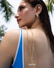 Sparkling Actress Tamanna Bhatia in a Blue Stripe Swimsuit Photos 01