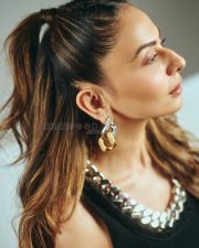 Striking Actress Rakul Preet Singh in a Black ribbed tank top and grey wide leg trousers Photos 04