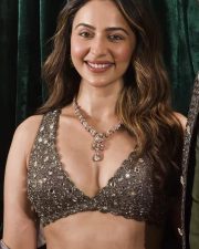 Striking Actress Rakul Preet Singh in a Grey Mirror Embellished Lehenga Photos 02