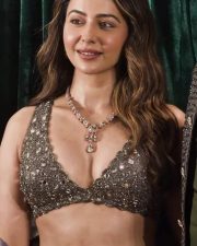 Striking Actress Rakul Preet Singh in a Grey Mirror Embellished Lehenga Photos 04