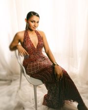 Stunning Actress Andrea Jeremiah in a Red Sequin Halter Gown Photos 03