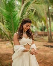 Stunning Actress Pooja Hegde in a White Bridesmaid Lehenga Photos 03 Stunning Actress Pooja Hegde in a White Bridesmaid Lehenga Photos 03