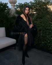 Stunning Alia Bhatt at New Year Fashion Week in a Nude Satin Mini Dress with a Black Fur Coat Photos 04