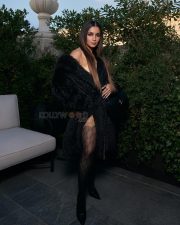 Stunning Alia Bhatt at New Year Fashion Week in a Nude Satin Mini Dress with a Black Fur Coat Photos 04