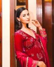 Stunning Alia Bhatt in a Magenta Red Velvet Suit Photos 01