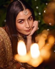 Stunning Alia Bhatt in a Rose Gold Embellished Silk Saree Pre Diwali Bash Photos 04