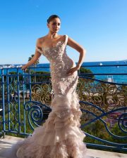 Stunning Alia Bhatt in a White and Pastel Chiaparelli Body Hugging Gown at Cannes Film Festival Photos 08