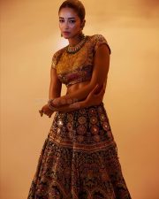 Stunning Ananya Panday in a Black Hand Embroidered Lehenga with a High Neck Mustard Yellow Blouse Photos 01