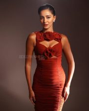 Stunning Ananya Panday in a Red Rust Colored Bodycon Dress with a Floral Cutout Photos 07