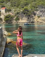 Stunning Ananya Panday in a Vibrant Pink and Orange Monokini with Waist Cutout Stills 01