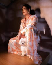 Stunning Anjali in a Floral White and Orange Pantsuit Photos 02