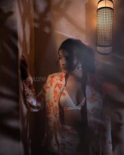 Stunning Anjali in a Floral White and Orange Pantsuit Photos 03