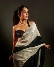 Stunning Beauty Raashi Khanna in a Black and White Saree with an One Shoulder Blouse Photos 02 Stunning Beauty Raashi Khanna in a Black and White Saree with an One Shoulder Blouse Photos 02