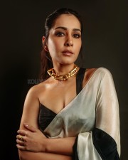 Stunning Beauty Raashi Khanna in a Black and White Saree with an One Shoulder Blouse Photos 06