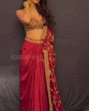 Stunning Disha Patani in a Red Saree with a Bralette Blouse Pictures 07