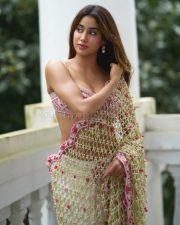Stunning Janhvi Kapoor in a Pink Floral Embroidered Saree with a Sleeveless Pink Bralette Blouse Photos 03 Stunning Janhvi Kapoor in a Pink Floral Embroidered Saree with a Sleeveless Pink Bralette Blouse Photos 03