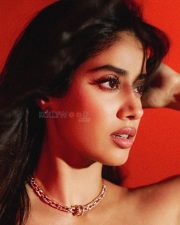 Stunning Janhvi Kapoor in a Red Embellished Off Shoulder Strapless Corset Gown Photos 03