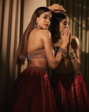 Stunning Janhvi Kapoor in a Red Rimple and Harpreet Lehenga with a Heavily Embellished Sleeveless Choli Photos 02