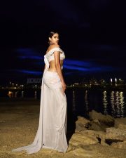 Stunning Janhvi Kapoor in an Off Shoulder Wet Ivory White Saree Photos 02