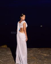 Stunning Janhvi Kapoor in an Off Shoulder Wet Ivory White Saree Photos 05