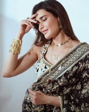 Stunning Karishma Tanna in a Black Printed Saree with a White Embroidered Blouse Pictures 03