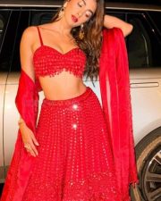 Stunning Pooja Hegde in a Dark Red Sequin Lehenga Photos 02 Stunning Pooja Hegde in a Dark Red Sequin Lehenga Photos 02