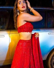 Stunning Pooja Hegde in a Dark Red Sequin Lehenga Photos 04
