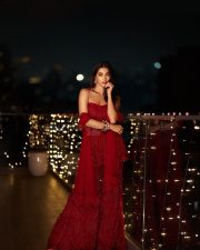 Stunning Pooja Hegde in a Strapless Off Shoulder Red Dress at Ramesh Taurani Annual Diwali Party Photos 02