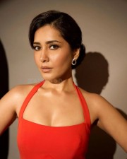 Stunning Raashi Khanna in a Red Backless Dress with a Chic Bun Hairstyle Photos 01