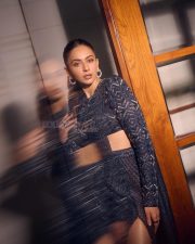 Stunning Rakul Preet Singh in a Midnight Blue Lehenga Saree with a Full Sleeved Blouse with a Thigh High Slit Pictures 04