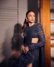 Stunning Rakul Preet Singh in a Midnight Blue Lehenga Saree with a Full Sleeved Blouse with a Thigh High Slit Pictures 07