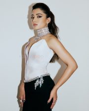 Stunning Rashmika Mandanna in a Dual Toned Strapless Couture Gown with a Metallic Silver Sculpted Petal Corset Bodice Photos 02