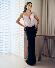 Stunning Rashmika Mandanna in a Dual Toned Strapless Couture Gown with a Metallic Silver Sculpted Petal Corset Bodice Photos 04