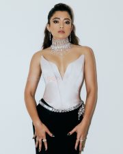 Stunning Rashmika Mandanna in a Dual Toned Strapless Couture Gown with a Metallic Silver Sculpted Petal Corset Bodice Photos 05