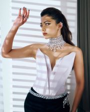 Stunning Rashmika Mandanna in a Dual Toned Strapless Couture Gown with a Metallic Silver Sculpted Petal Corset Bodice Photos 07