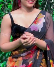 Stunning Rashmika Mandanna in a Floral Printed Transparent Saree Pictures 07