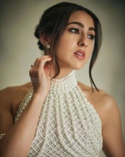 Stunning Sara Ali Khan in a Pearl Lehenga at Anant Ambani Radhika Merchant Pre Wedding Bash Photos 04