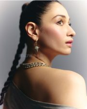 Stunning Tamannaah Bhatia in a Black Sequinned Gown with a Plain Grey T Shirt Photos 03