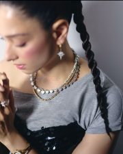 Stunning Tamannaah Bhatia in a Black Sequinned Gown with a Plain Grey T Shirt Photos 05