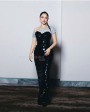 Stunning Tamannaah Bhatia in a Black Sequinned Gown with a Plain Grey T Shirt Photos 07