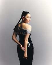 Stunning Tamannaah Bhatia in a Black Sequinned Gown with a Plain Grey T Shirt Photos 08