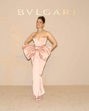 Stunning Tamannaah Bhatia in a Pink Off Shoulder Satin Gown with a Sweetheart Neckline and Bow for Bvlgari iconic Serpenti Collection Photos 01