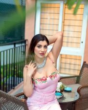 Stunning Yashika Aannand in a Pink Floral Embroidered Dress Pictures 01