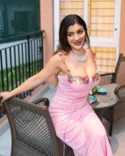 Stunning Yashika Aannand in a Pink Floral Embroidered Dress Pictures 02
