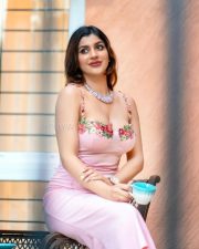 Stunning Yashika Aannand in a Pink Floral Embroidered Dress Pictures 04