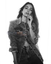 Stylish Actress Pooja Hegde in a Blue Denim Jacket And Plaid Flannel Shirt Photos 02
