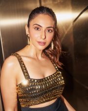 Stylish Actress Rakul Preet Singh in a Gold Embellished Crop Top Photos 04