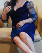 Stylish Malavika Menon in a Blue Velvet Bodycon Dress Pictures 03