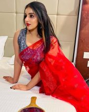 Stylish Malavika Menon in a Red Transparent Saree Pictures 03