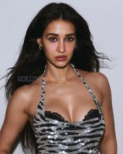 Sultry Disha Patani Cleavage in a Silver Zebra Sequin Halter Top Photos 04